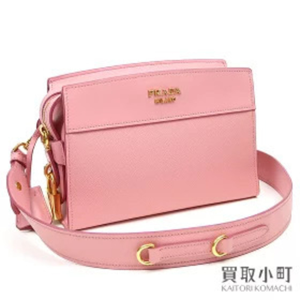 Prada Esplanade Bag Saffiano City Calf Metal Pink Leather Shoulder Clutch